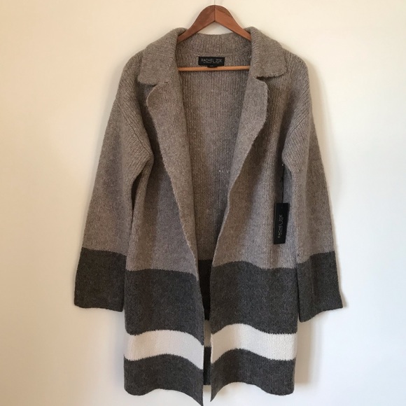 Rachel Zoe Gray Color Block Sweater Coat - Picture 2 of 7